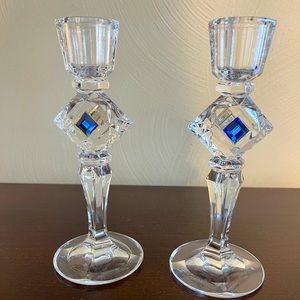 Unique Taper Candlestick Holders with Cobalt Blue